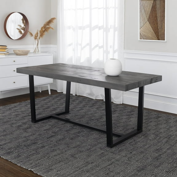 Walker Edison Rustic Farmhouse Solid Wood Dining Table, Grey