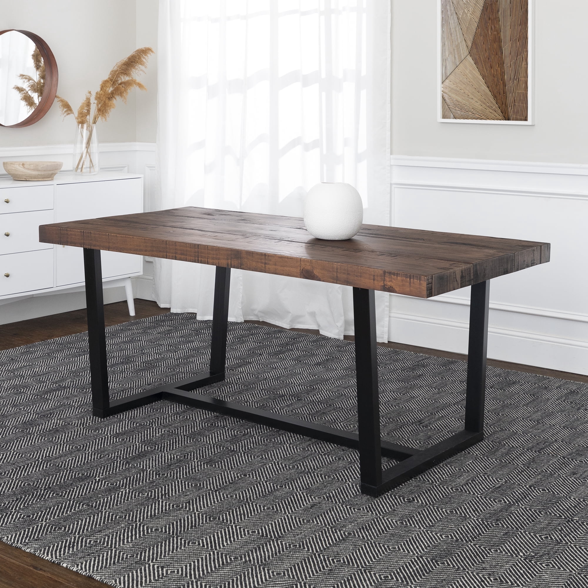 Walker Edison Rustic Farmhouse Solid Wood Dining Table, Mahogany