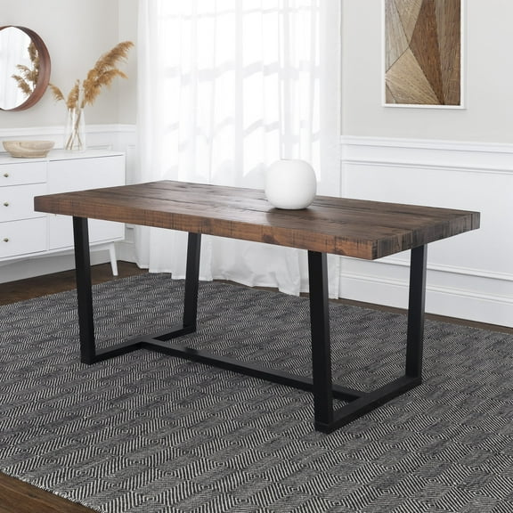Walker Edison Rustic Farmhouse Solid Wood Dining Table, Mahogany
