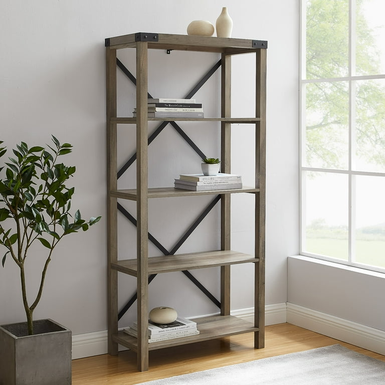 Walker Edison Rustic Industrial 4 Shelf Bookshelf Gray Wash