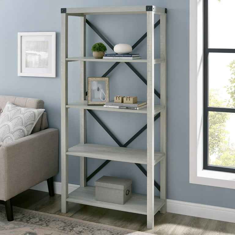 Walker Edison Rustic Industrial 4 Shelf Bookshelf Stone Grey
