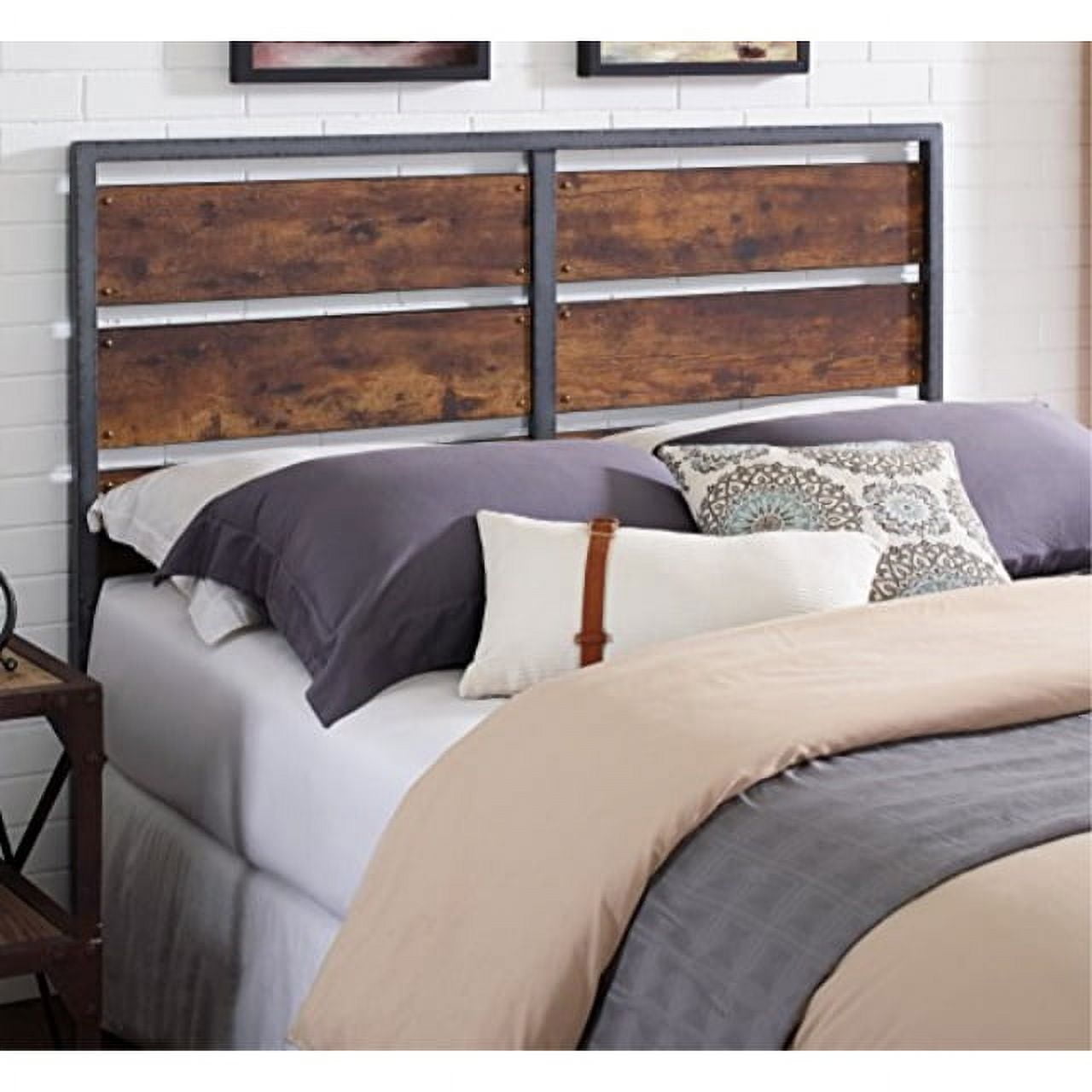 Walker Edison Rustic Metal Slatted Queen Headboard Footboard Bed Frame