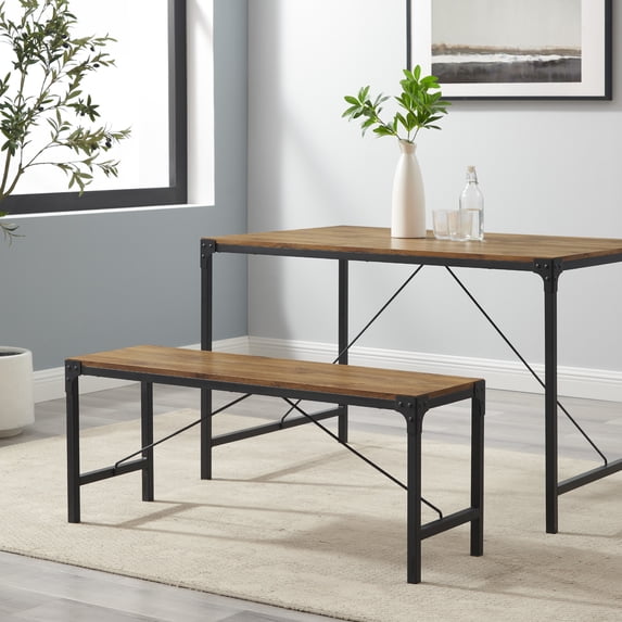 Walker Edison Rustic Metal and Wood Dining Bench, Barnwood