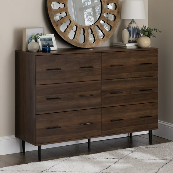 Walker Edison Savanna Modern Wood 6 Drawer Dresser - Dark Walnut
