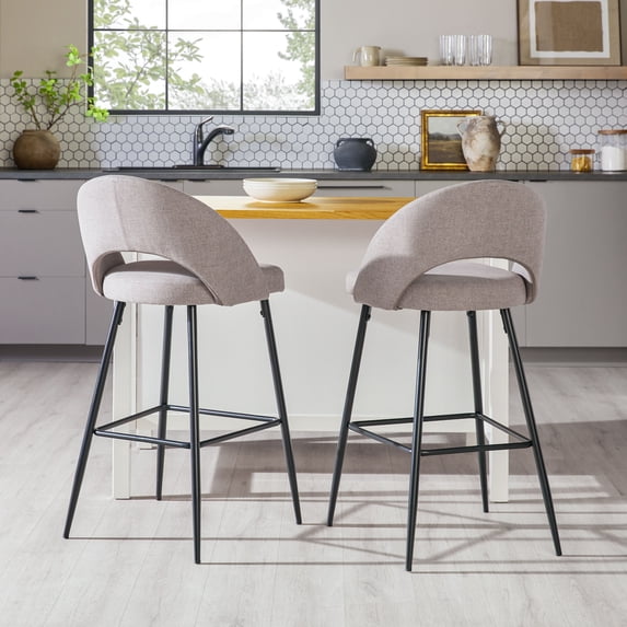 Walker Edison Set of 2 Modern Bar-Height Upholstered Barstools, Mushroom