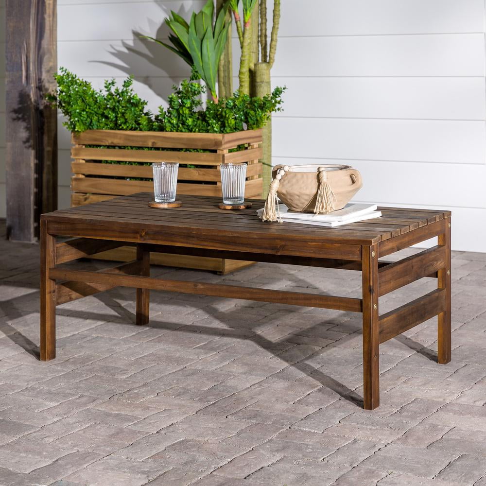 Walker Edison Modern Slat-Top Solid Acacia Wood Outdoor Coffee Table ??? Dark Brown - Walmart.com