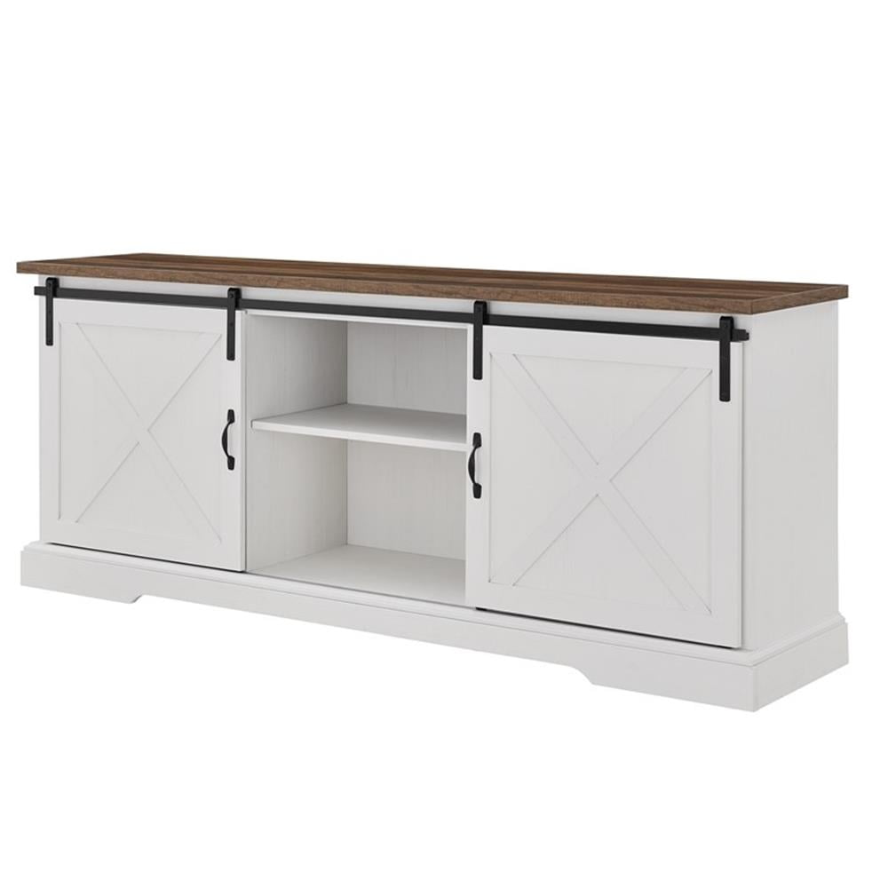 Chic White 70" Farmhouse TV Stand with Electric Fireplace and Cabinet