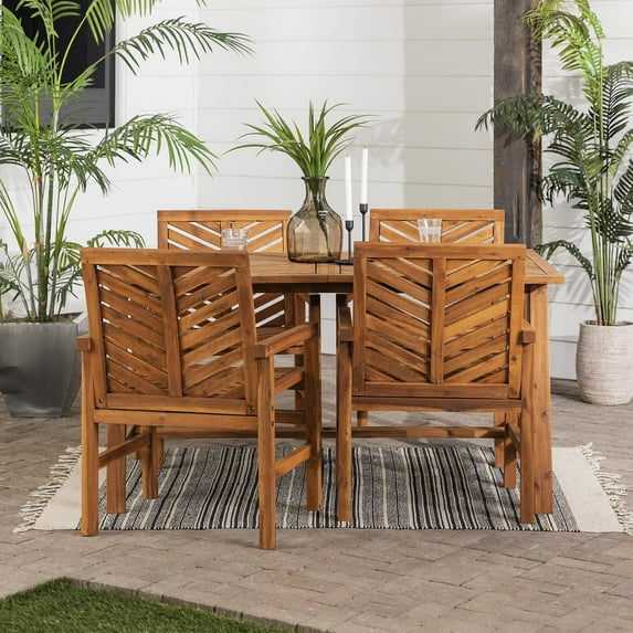 Solid Acacia Wood 5-Piece Chevron Dining Set in Brown