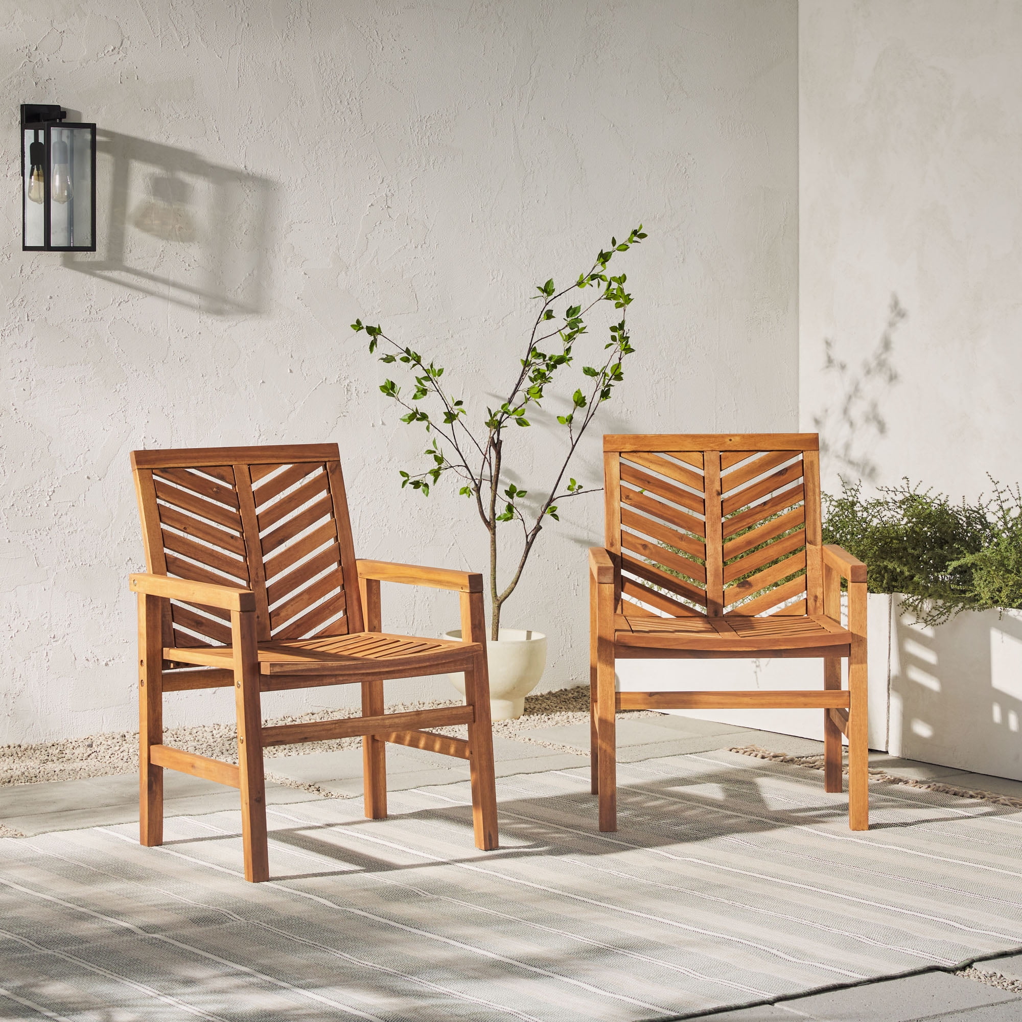 Walker Edison Solid Acacia Wood Chevron Outdoor Chair, 2pk - Brown Walker Edison Solid Acacia Wood Chevron Outdoor Chair, 2pk - Brown