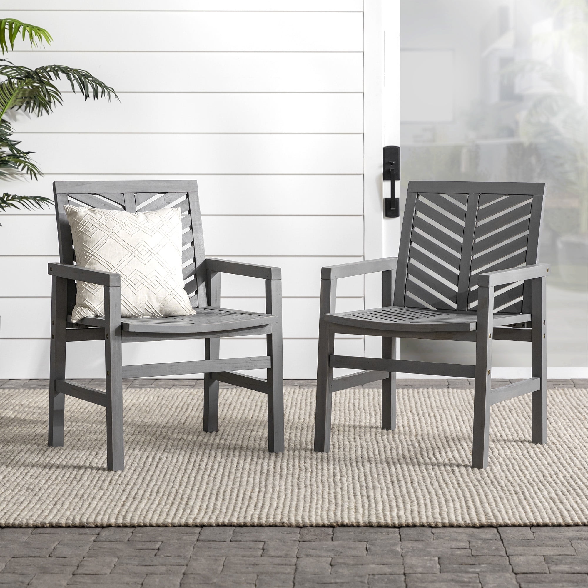 Walker Edison Chevron Solid Acacia Wood Set of 2 - Has Arms - Grey Wash
