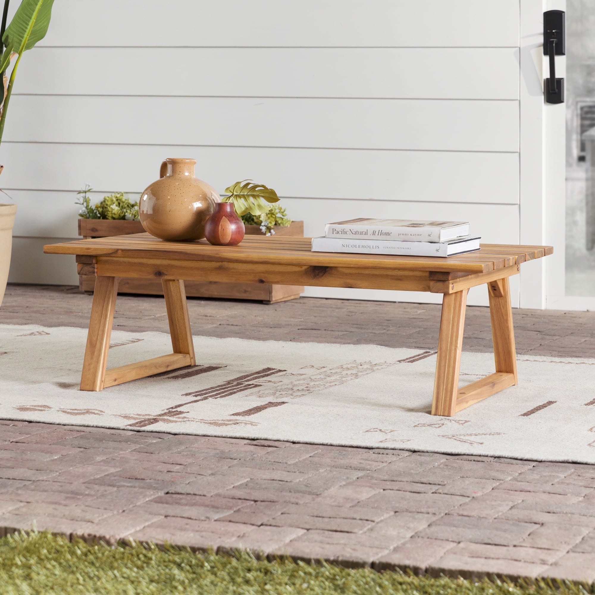 Walker Edison Porch & Patio Acacia Wood Slatted Outdoor Coffee Table ...