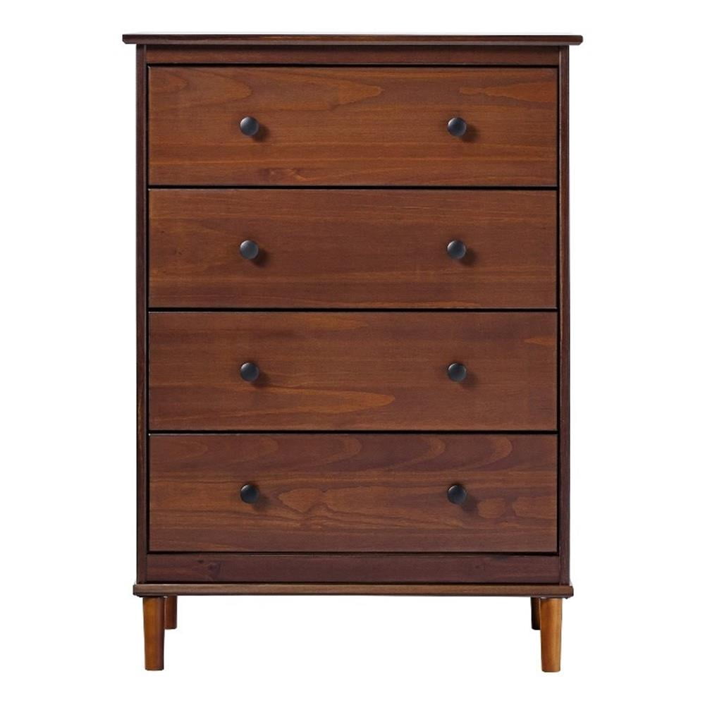 Walker Edison Solid Wood 4-Drawers Vertical Dresser Solid Pine Wood Walnut