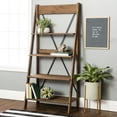 thumbnail image 1 of Walker Edison Solid Wood 4-Shelf Ladder Bookshelf, Brown, 1 of 16