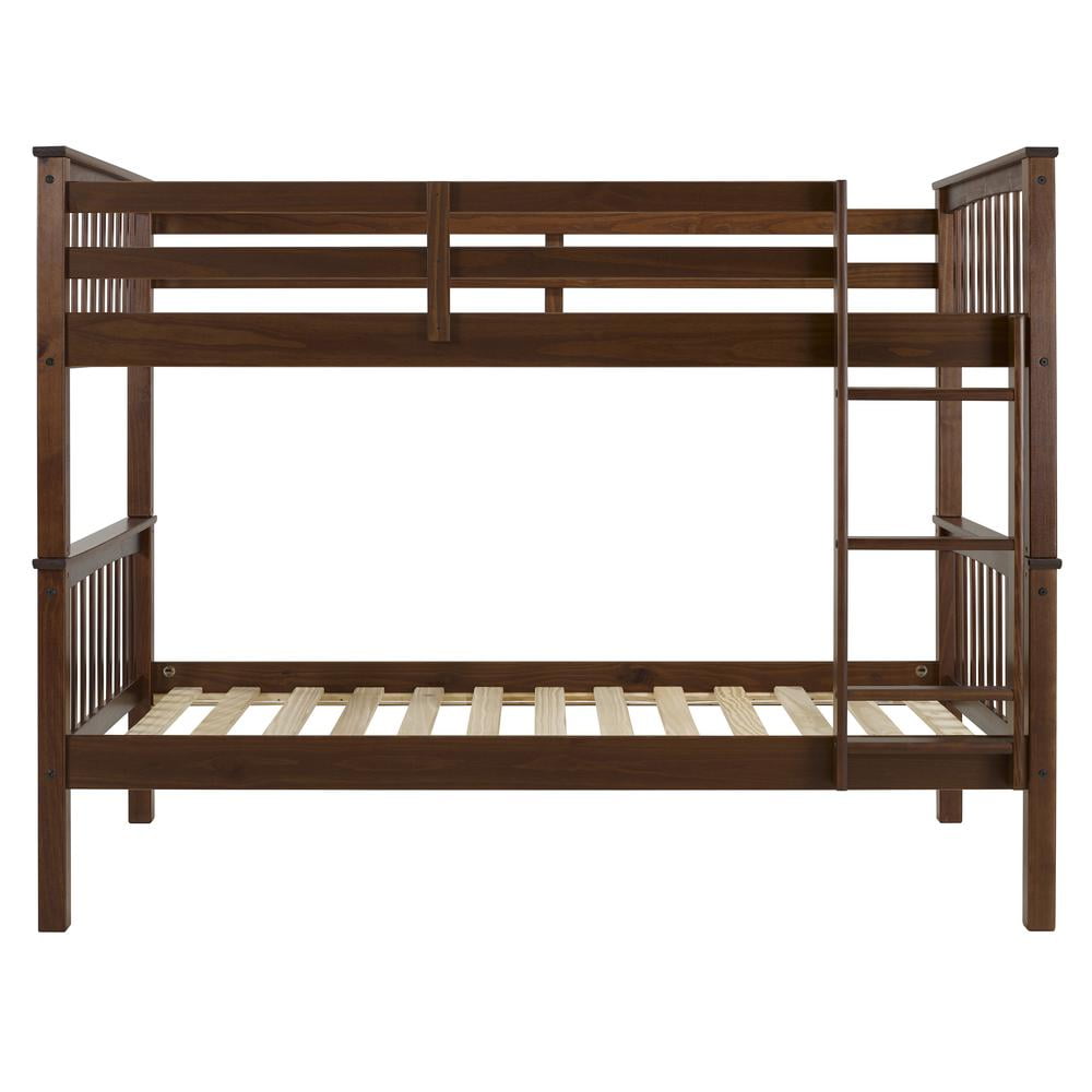 Walker Edison Solid Wood Mission Style Twin Over Twin Bunk Bed Walnut