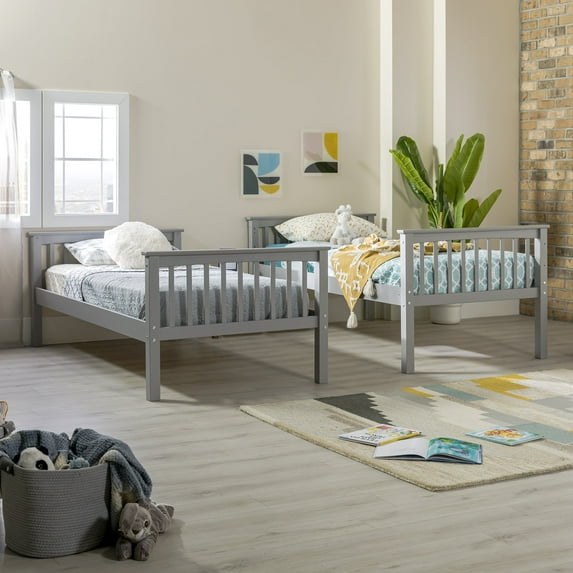 Walker Edison Solid Wood Twin Over Twin Convertible Mission Design Bunk Bed - Grey