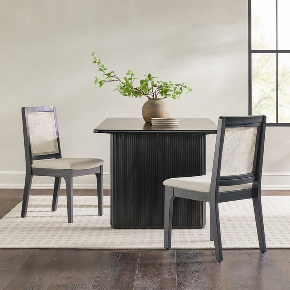 Walker Edison Solid Wood and Rattan Dining Chair, Set of 2, Black