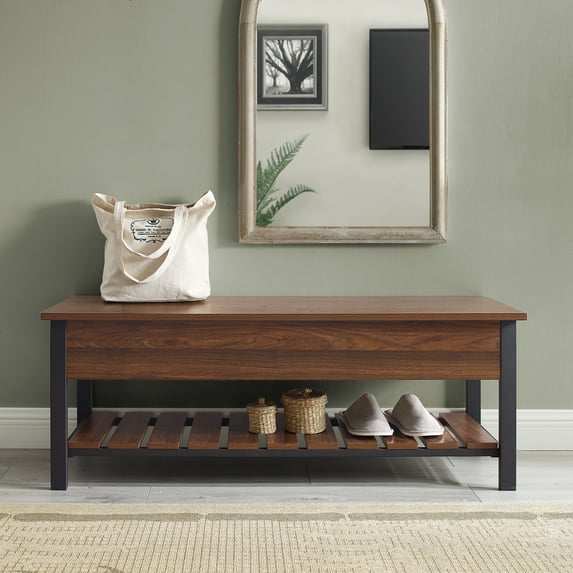 Walker Edison Storage Bench, Dark Walnut