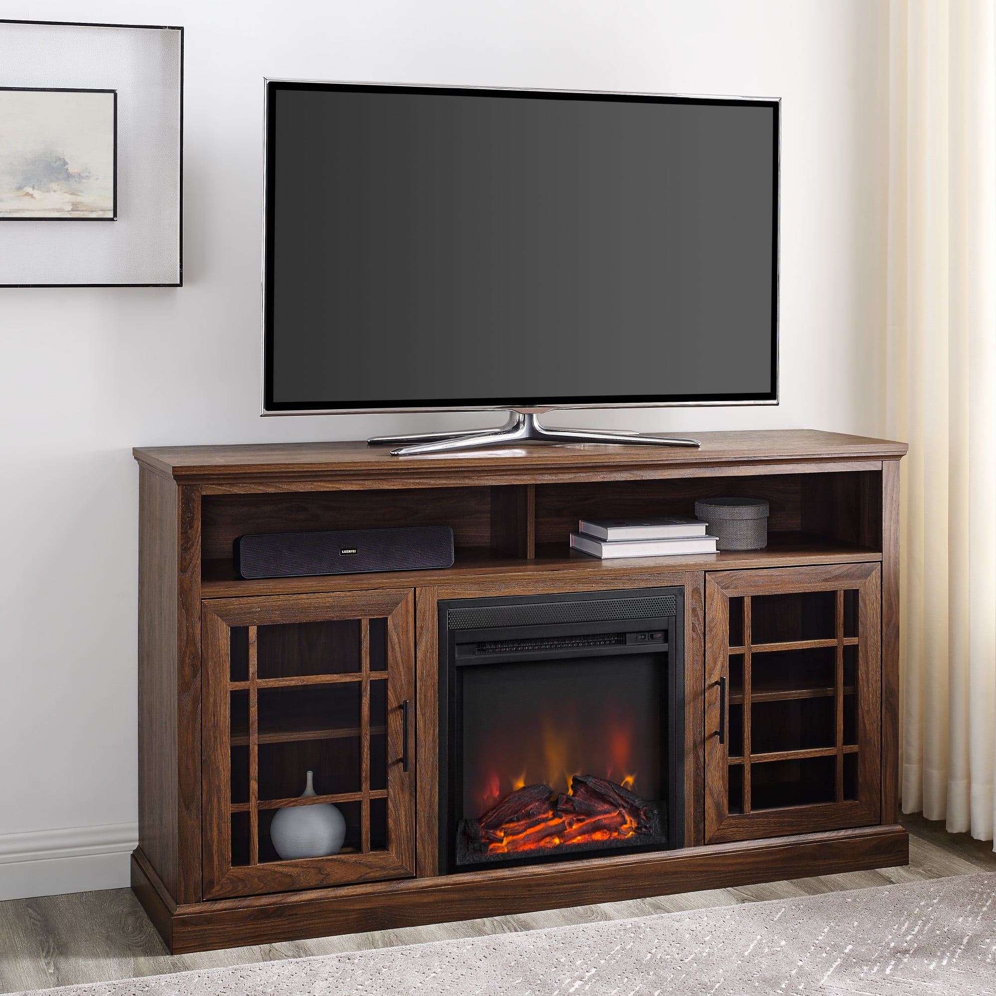 Free Shipping! Walker Edison Traditional 2 Door Fireplace TV Stand