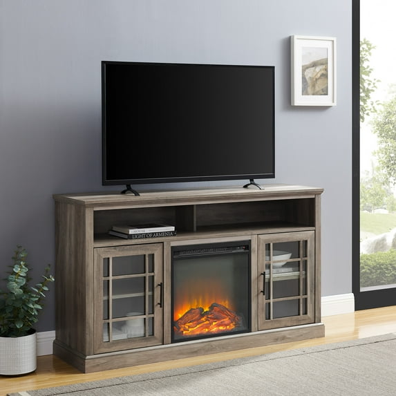 Walker Edison Traditional 2 Door Fireplace TV Stand for TVs up to 65", Grey Wash