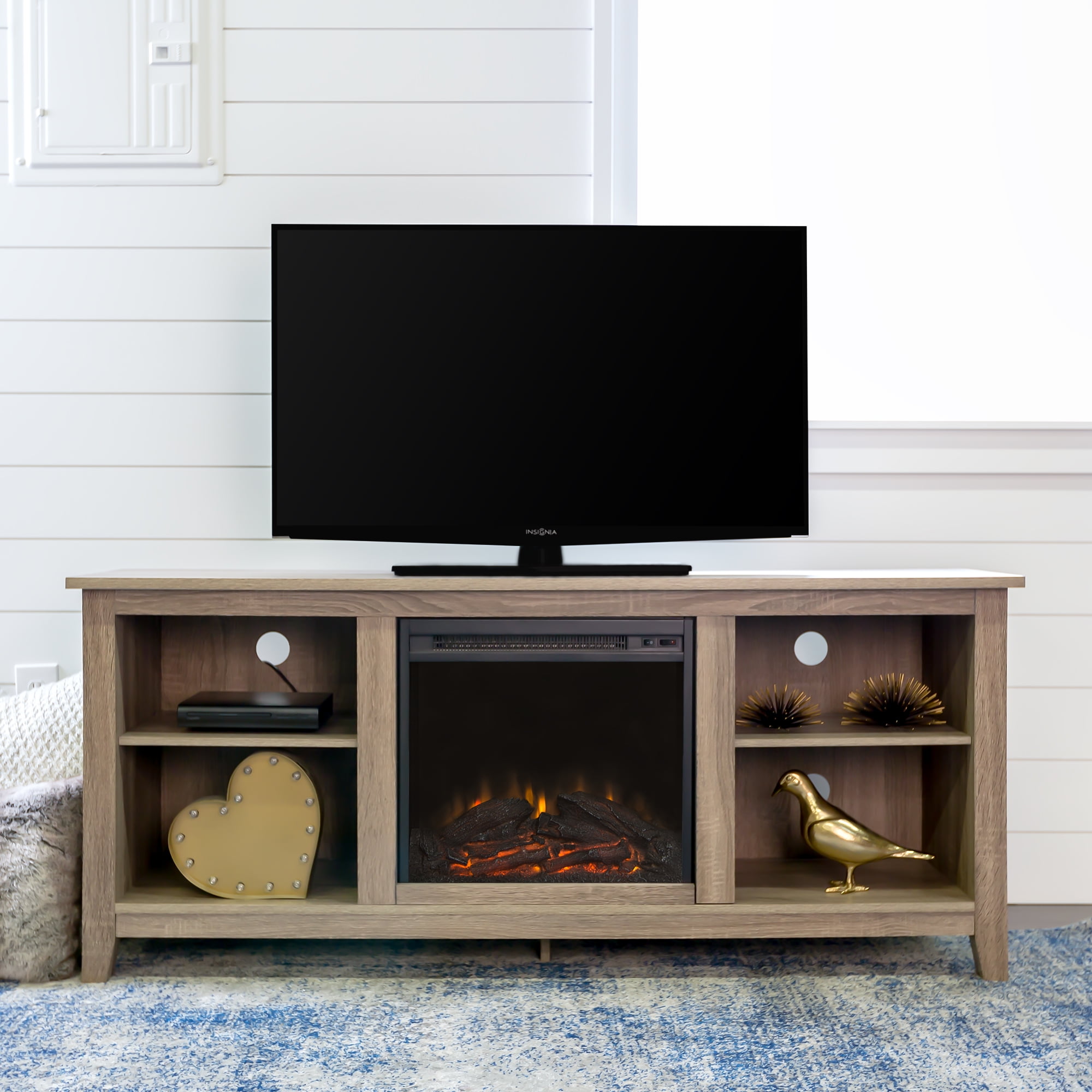 Driftwood fireplace on sale tv stand