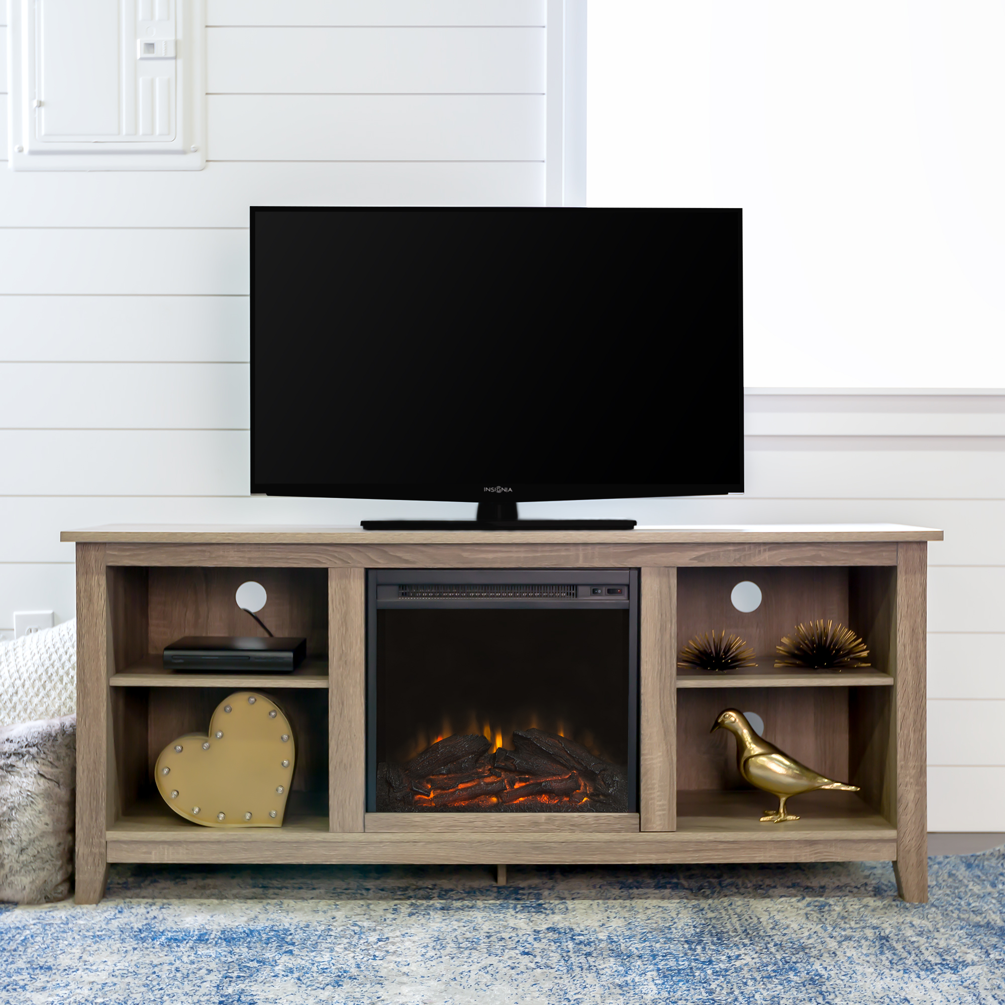 Walker Edison Traditional Fireplace TV Stand for TVs Up to 64", Driftwood - image 1 of 9