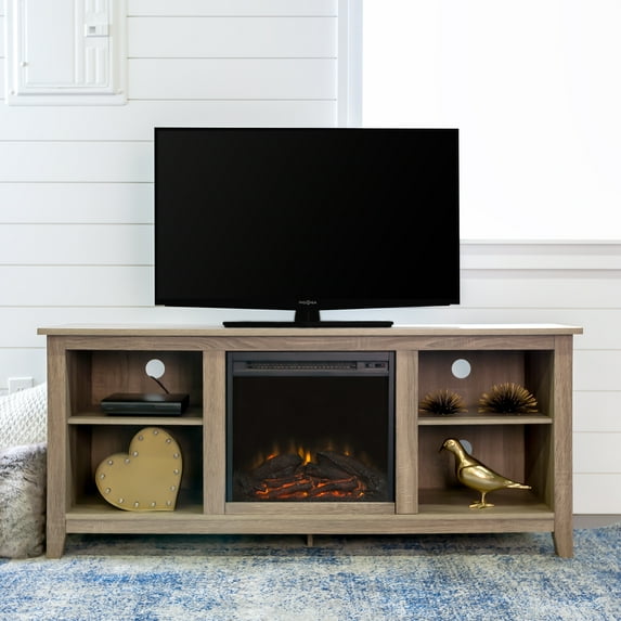 Walker Edison Traditional Fireplace TV Stand for TVs Up to 64", Driftwood