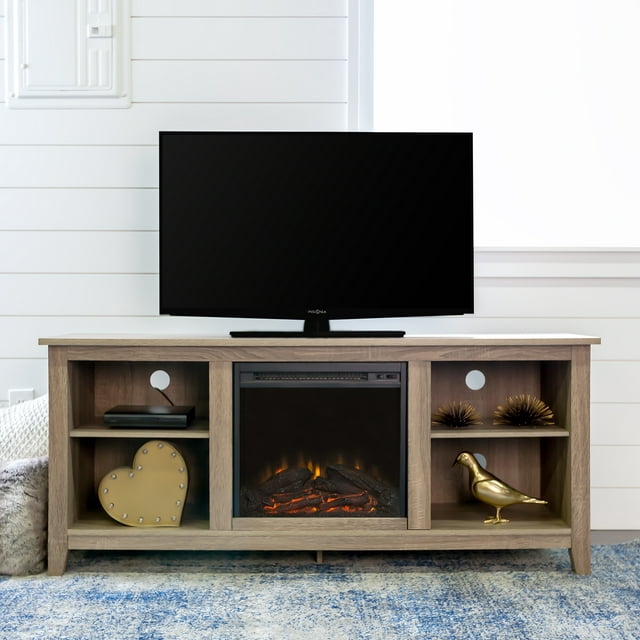 Walker Edison Traditional Fireplace TV Stand for TVs Up to 64", Driftwood