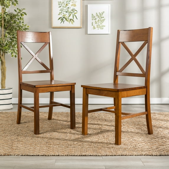 Walker Edison Traditional Wood Dining Chair, Set of 2, Antique Brown