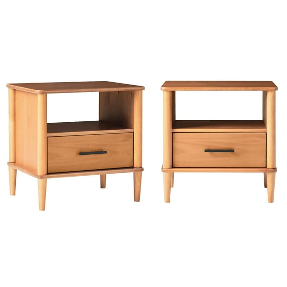 Walker Edison Transitional 1-Drawer Spindle-Leg Nightstand, Set of 2, Caramel