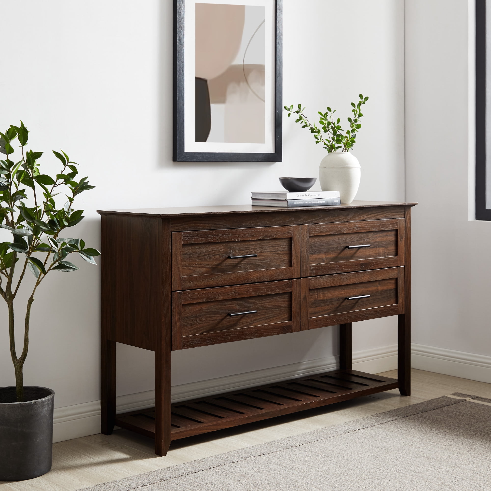 Walker Edison Transitional 54” 4-Drawer Dining Buffet, Dark Walnut ...