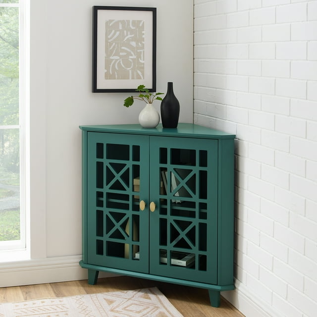 Walker Edison Transitional Fretwork Doors Corner Accent Cabinet, Dark ...