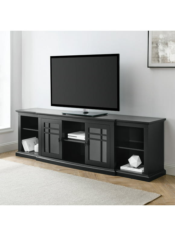 Walker Edison Transitional Glass-Door TV Stand for TVs up to 88”, Black