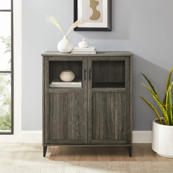 Walker Edison Transitional Grooved Door Accent Cabinet, Cerused Ash