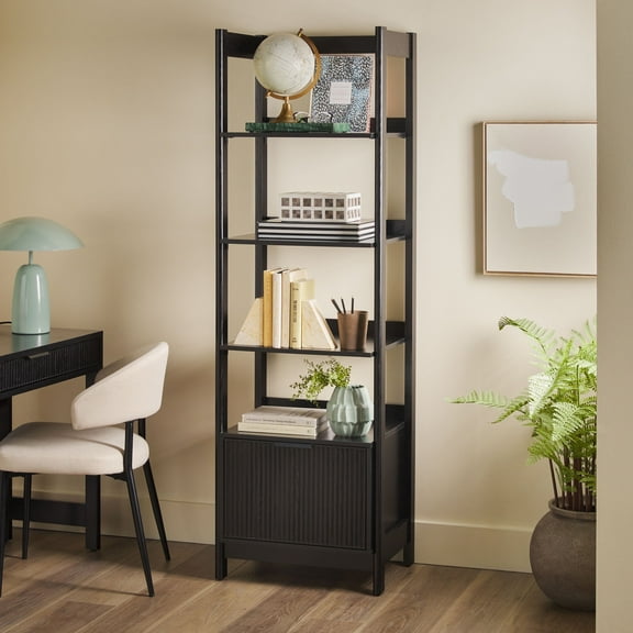 Walker Edison Transitional Narrow Bookshelf with Drawer on Bottom, Black