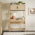 thumbnail image 1 of Walker Edison Transitional Reeded Desk with Hutch, Coastal Oak, 1 of 21