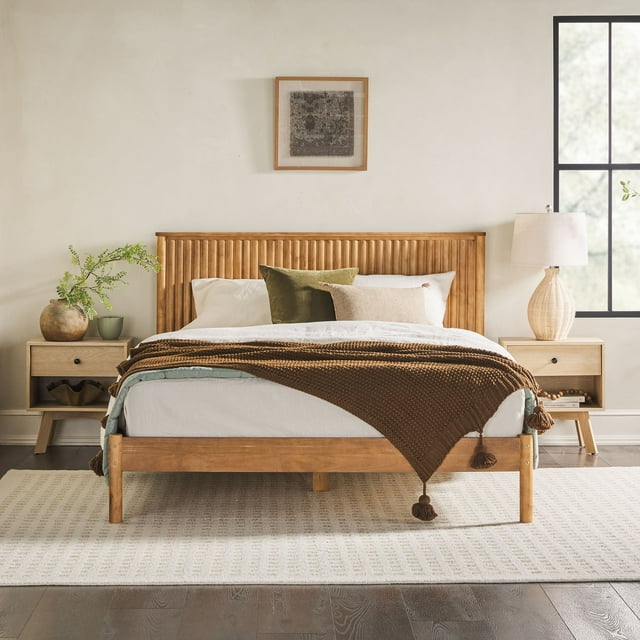 Walker Edison Transitional Solid Wood Queen Bed, Caramel - Walmart.com