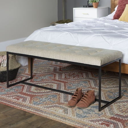 Walker Edison Transitional Tufted Tan Entryway Bench, Tan