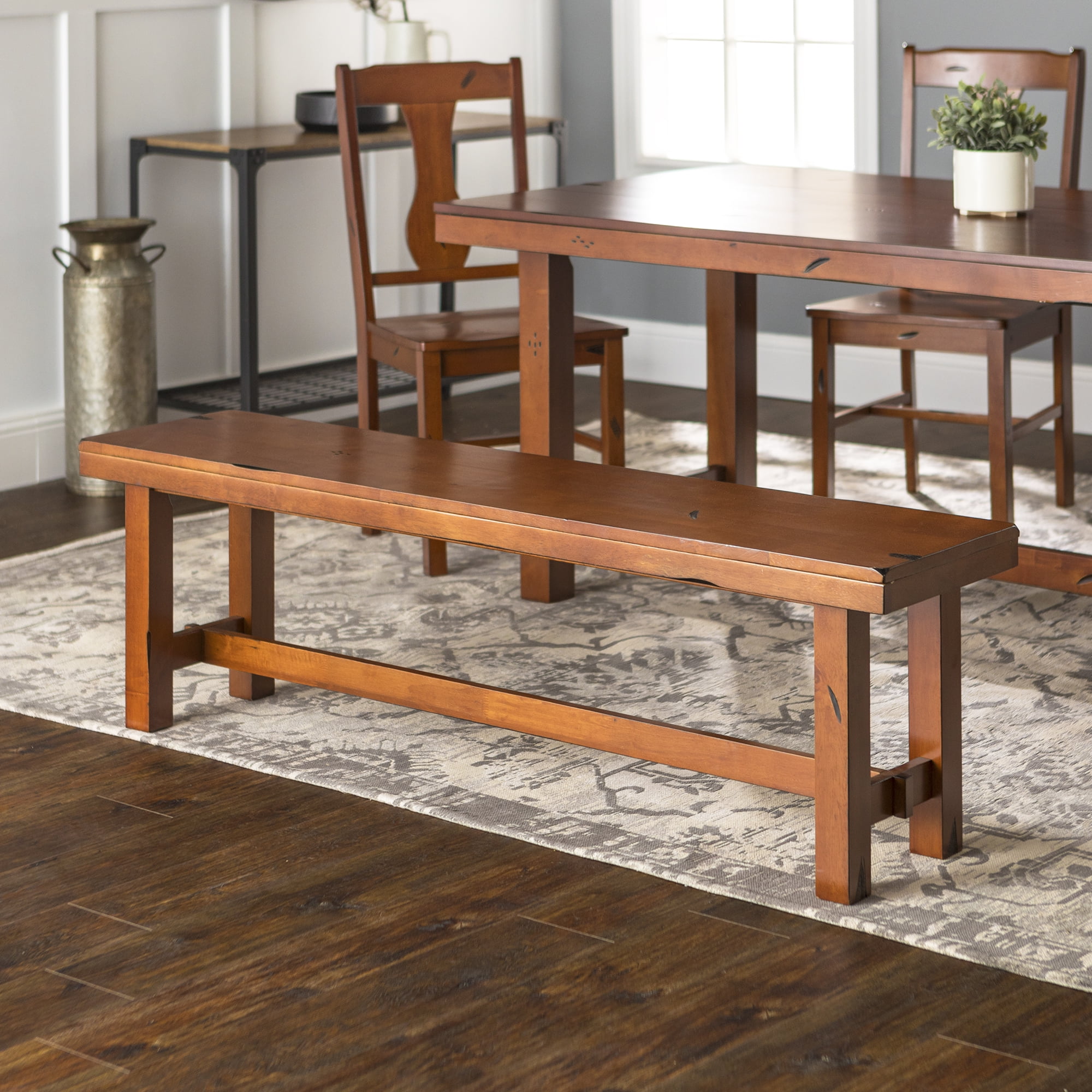 Walker Edison Transitional Wood Backless Dining Bench, Dark Oak ...