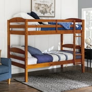 Walker Edison Transitional Wood Twin-Over-Twin Bunk Bed Frame, Cherry