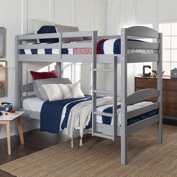 Walker Edison Transitional Wood Twin-Over-Twin Bunk Bed Frame, Grey