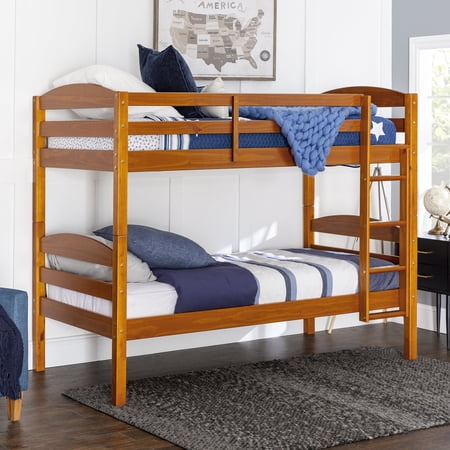 Walker Edison Transitional Wood Twin-Over-Twin Bunk Bed Frame, Honey