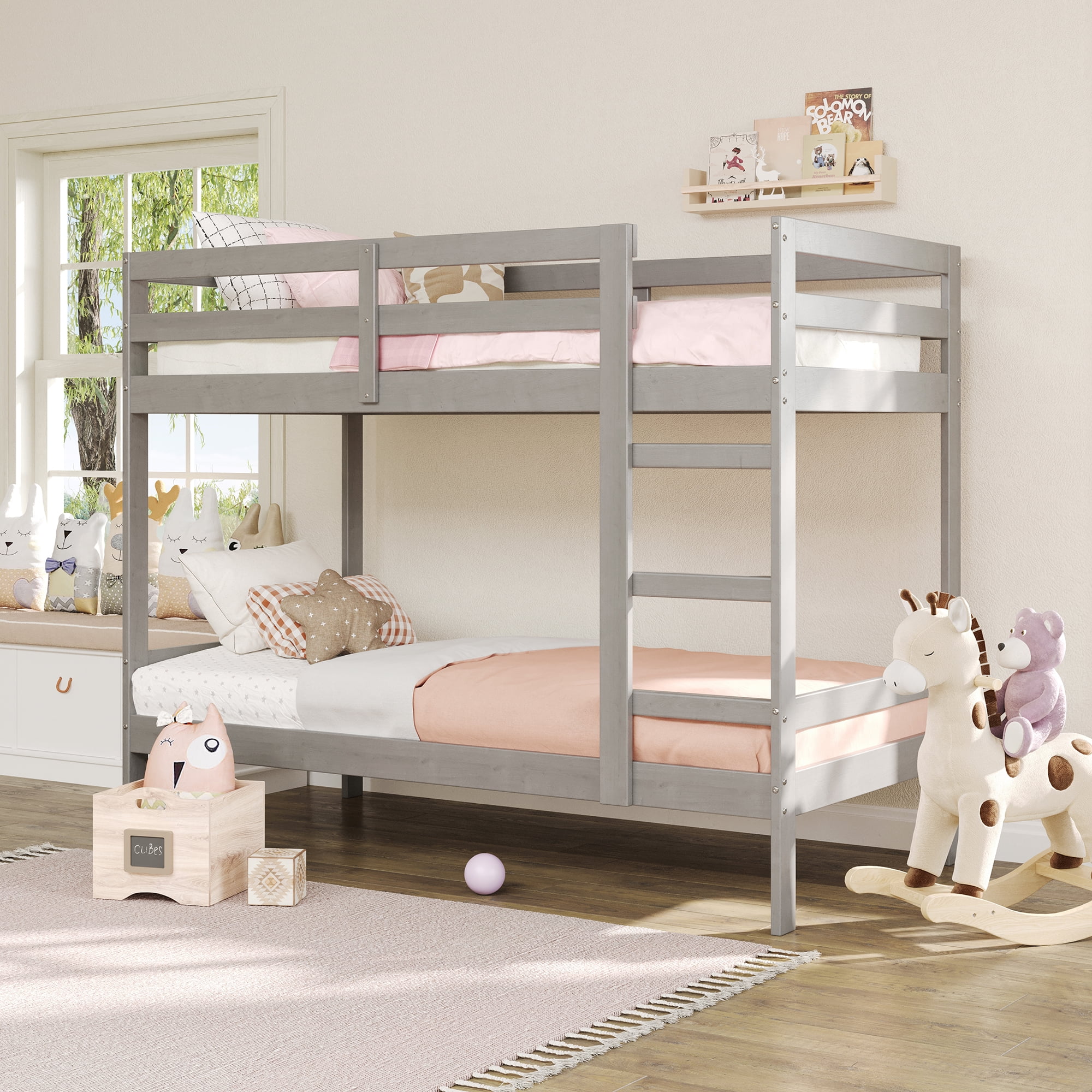 Walker Edison Twin Over Twin Simple Solid Wood Bunk Bed - Gray ...