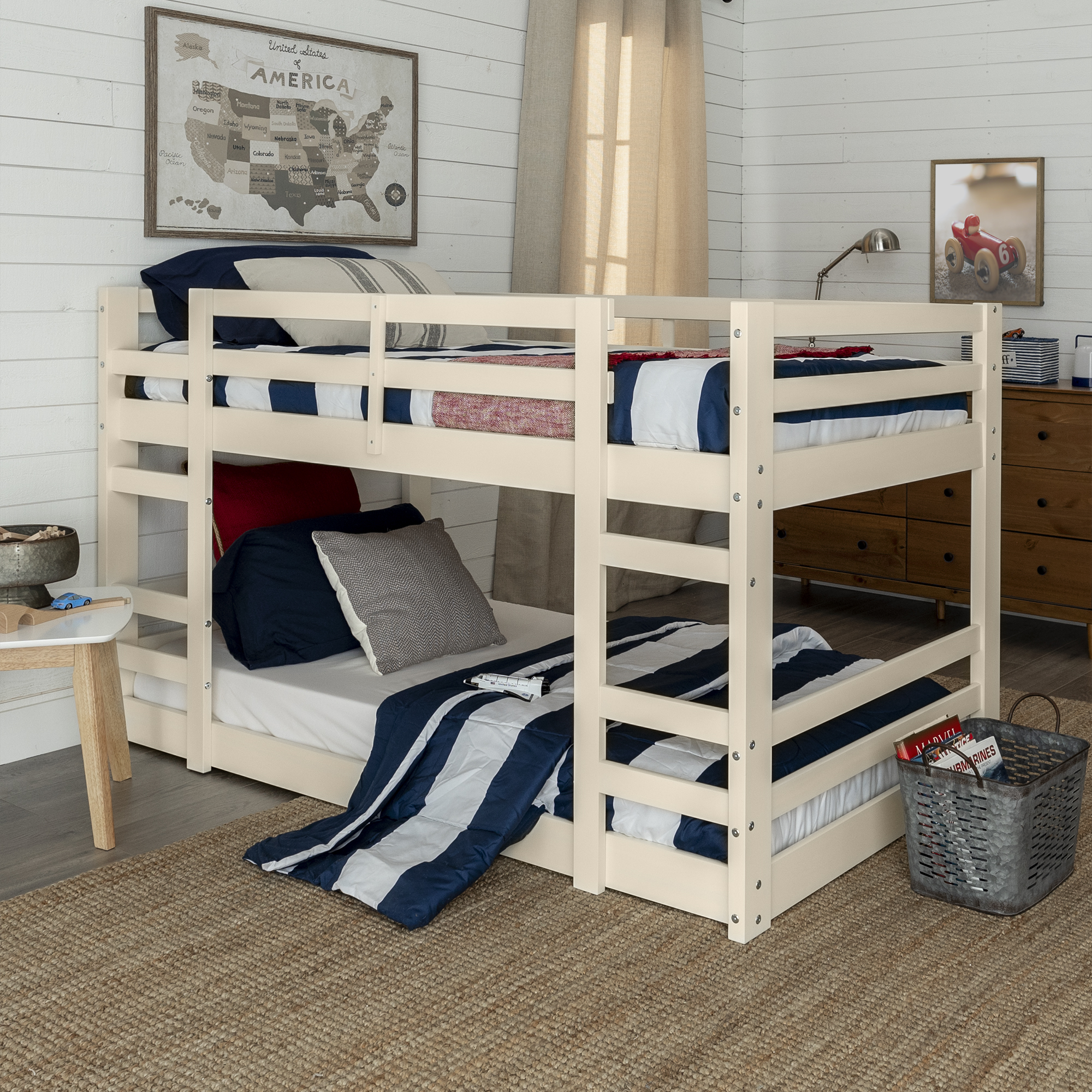 Walker Edison Twin over Twin Floor Bunk Bed, White - image 1 of 12