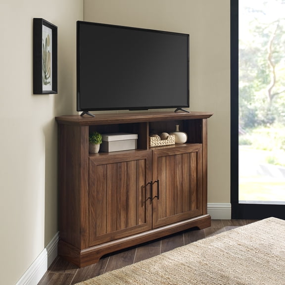 Walker Edison Two-Door Corner TV Stand for TVs up to 48", Dark Walnut