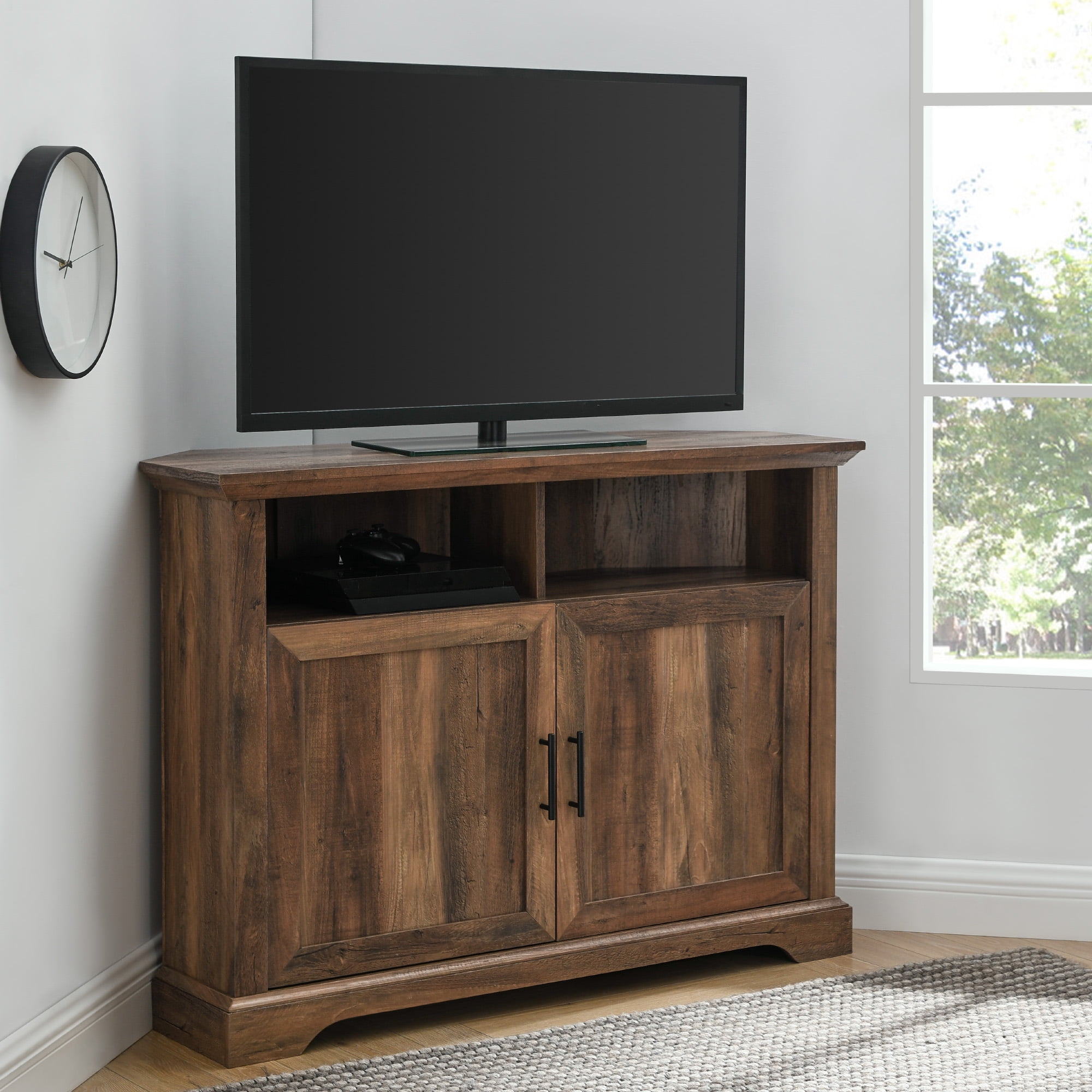 Walker Edison Two-Door Corner TV Stand for TVs up to 48", Reclaimed Barnwood