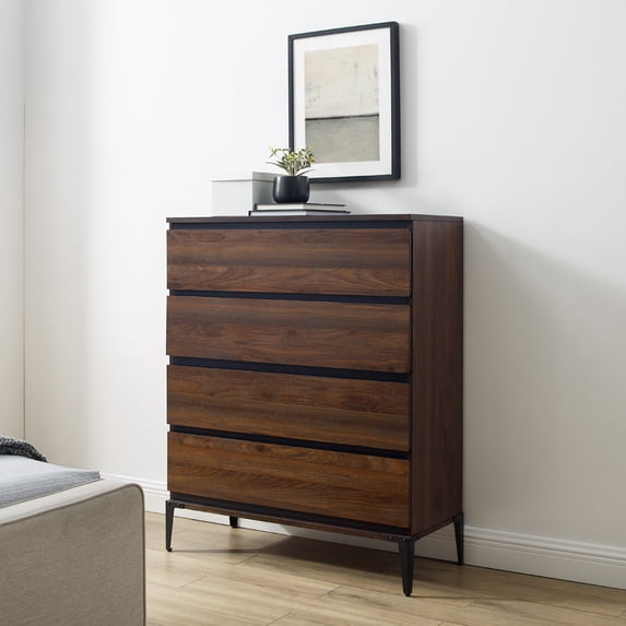 Walker Edison Urban Industrial 4 Drawer Vertical Dresser, Dark Walnut