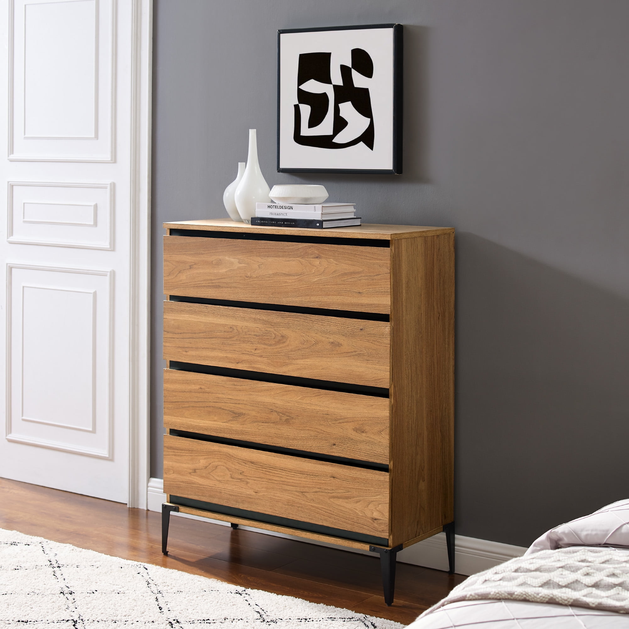 Walker Edison Urban Industrial 4 Drawer Vertical Dresser English Oak Walmart