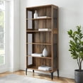 thumbnail image 1 of Walker Edison Urban Industrial 5 Shelf Metal Mesh Bookshelf, Barnwood, 1 of 10