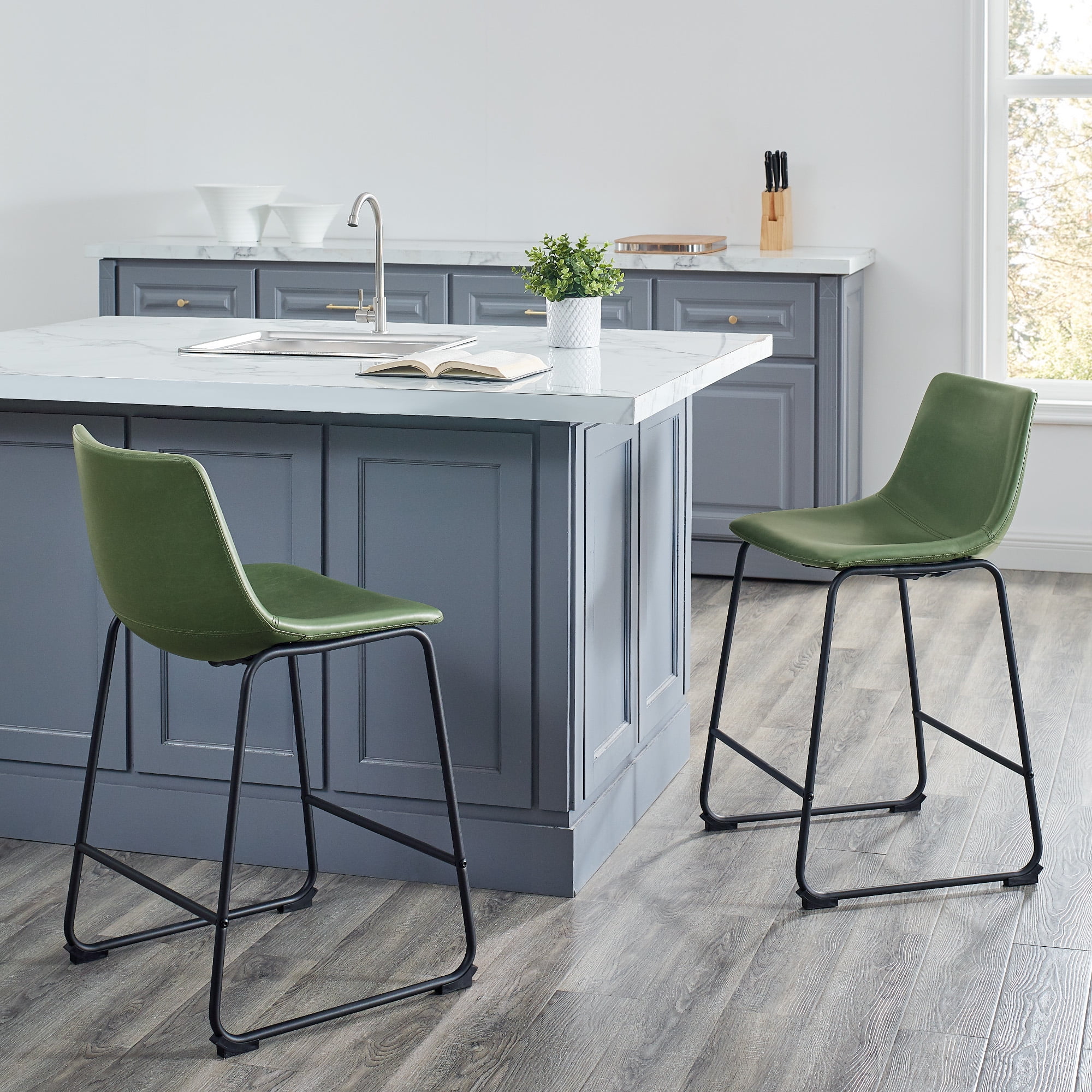 Walker Edison Urban Industrial Faux Leather Counter Stools, Set of 2