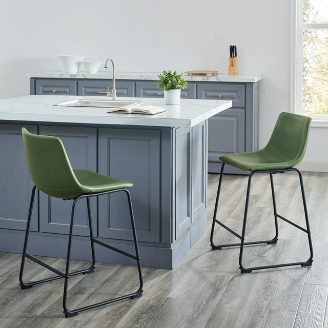 Walker Edison Urban Industrial Faux Leather Counter Stools, Set of 2